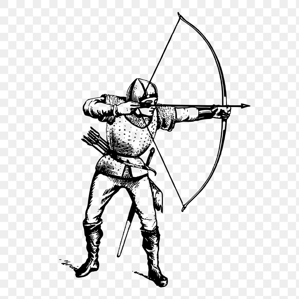 Longbowman knight png sticker, vintage illustration on transparent background. Free public domain CC0 image.