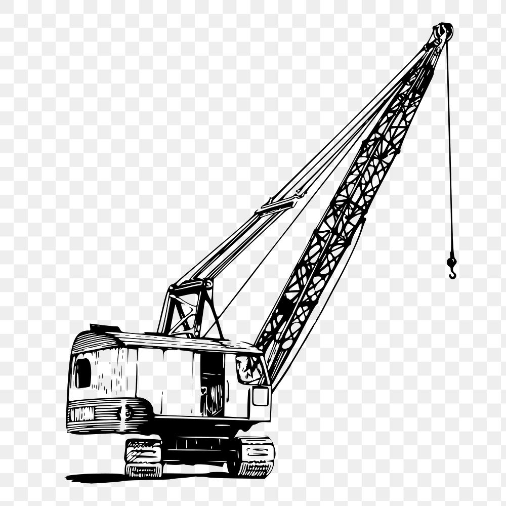 Construction crane png sticker, machine vintage illustration on transparent background. Free public domain CC0 image.