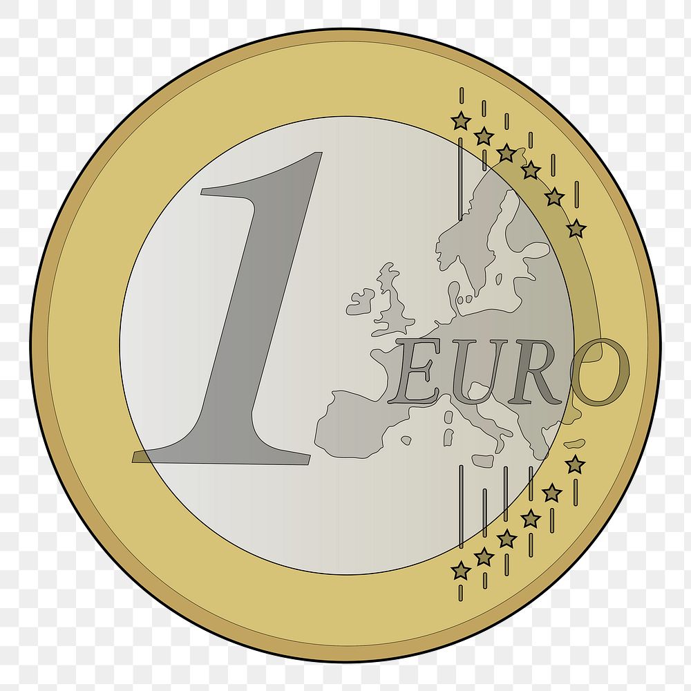 1 Euro coin png sticker clipart, transparent background. Free public domain CC0 image.