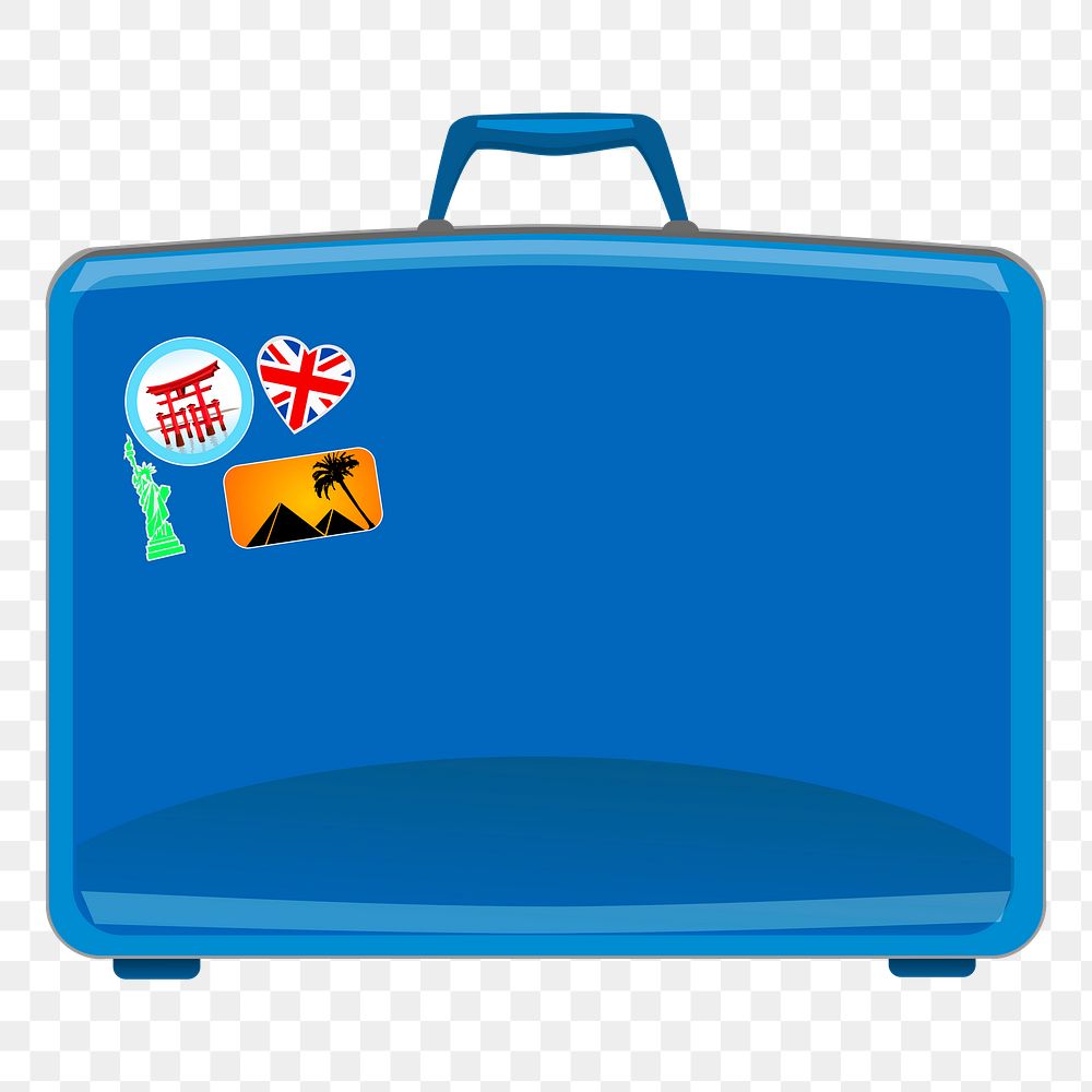 Blue suitcase png sticker, transparent background. Free public domain CC0 image.