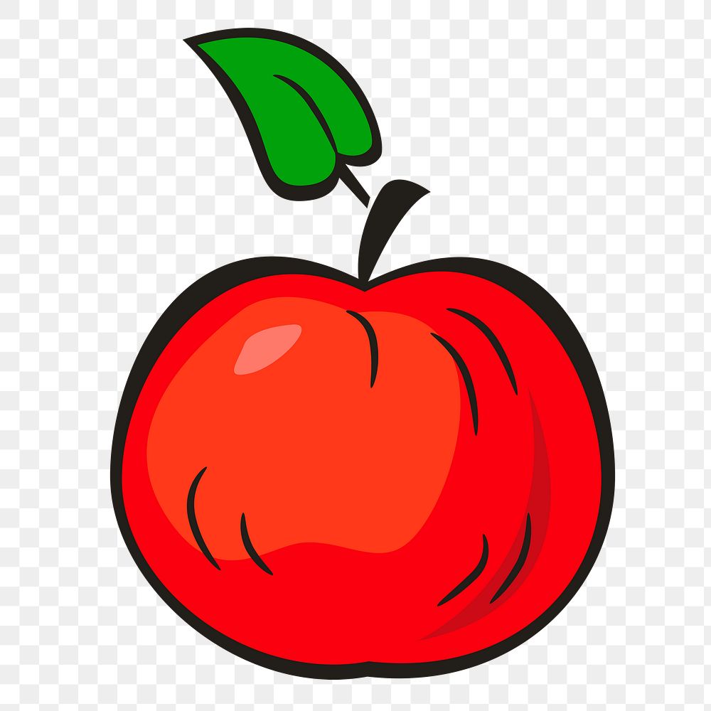 Red apple png cartoon drawing, transparent background. Free public domain CC0 image.