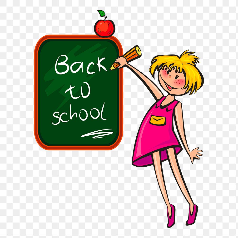 Back to school png cartoon drawing, transparent background. Free public domain CC0 image.