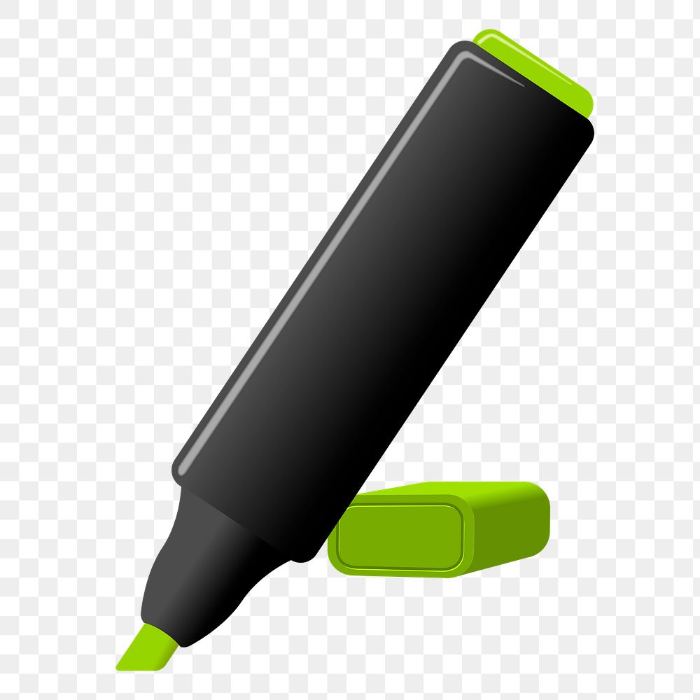Green highlighter pen png sticker clipart, transparent background. Free public domain CC0 image.