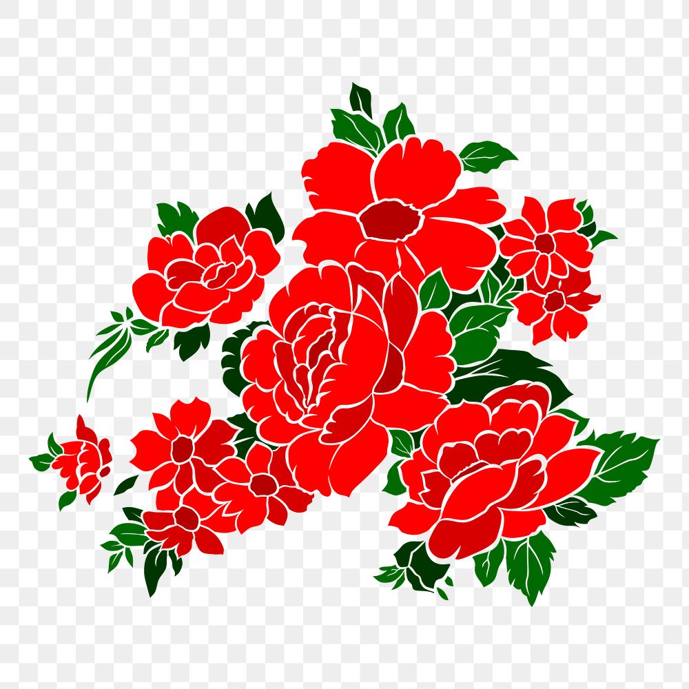 Red flowers png sticker nature illustration, transparent background. Free public domain CC0 image.