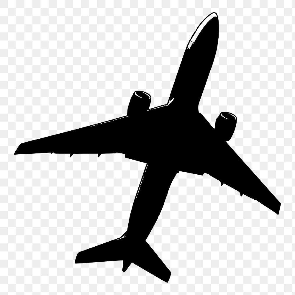 Plane png silhouette sticker, travel illustration, transparent background. Free public domain CC0 image.