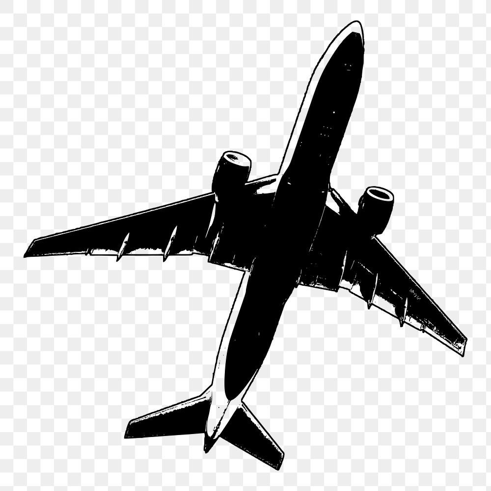 PNG silhouette plane sticker, travel illustration, transparent background. Free public domain CC0 image.