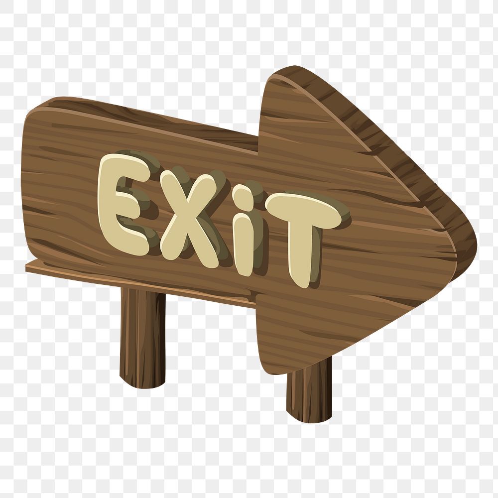 Wooden exit sign png sticker direction illustration, transparent background. Free public domain CC0 image.