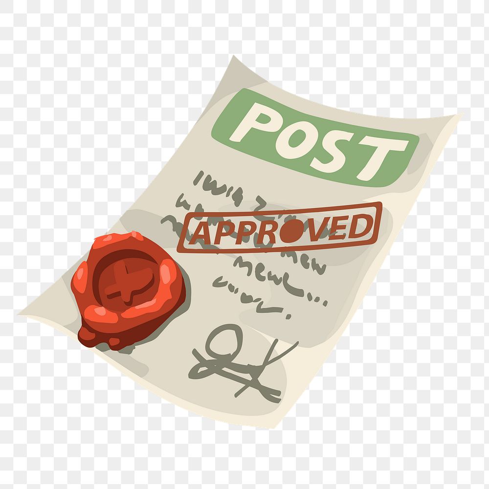 Approved letter png sticker, permit paper illustration, transparent background. Free public domain CC0 image.