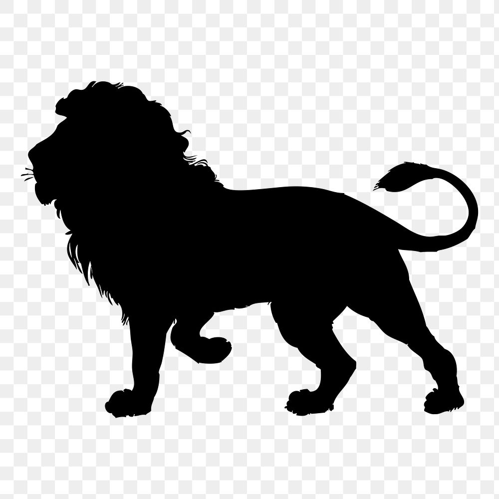 Silhouette lion png sticker wildlife illustration, transparent background. Free public domain CC0 image.