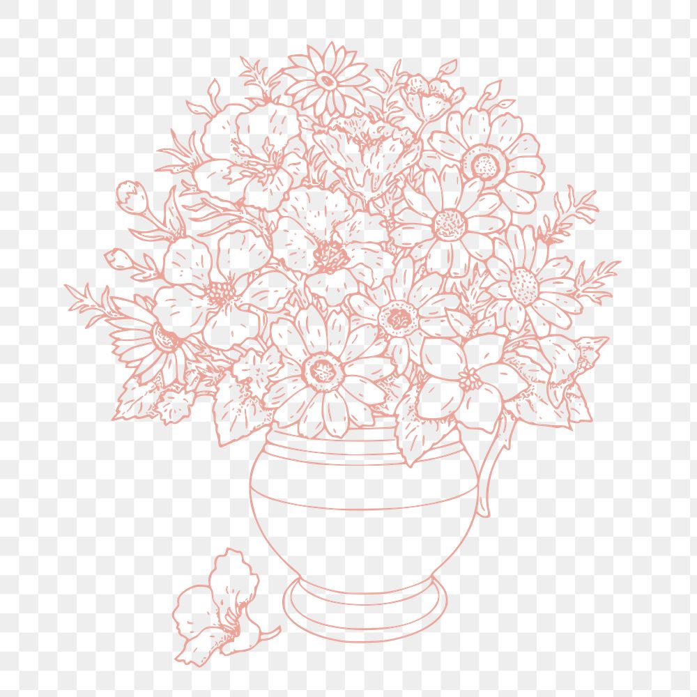Png flower vase, sticker, vintage illustration, transparent background