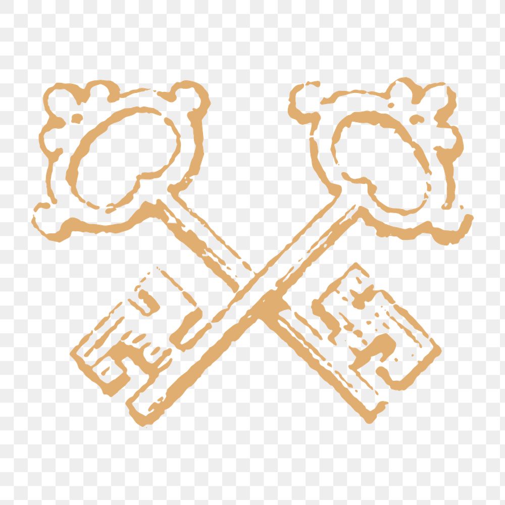 Medieval keys png sticker, vintage object illustration, transparent background