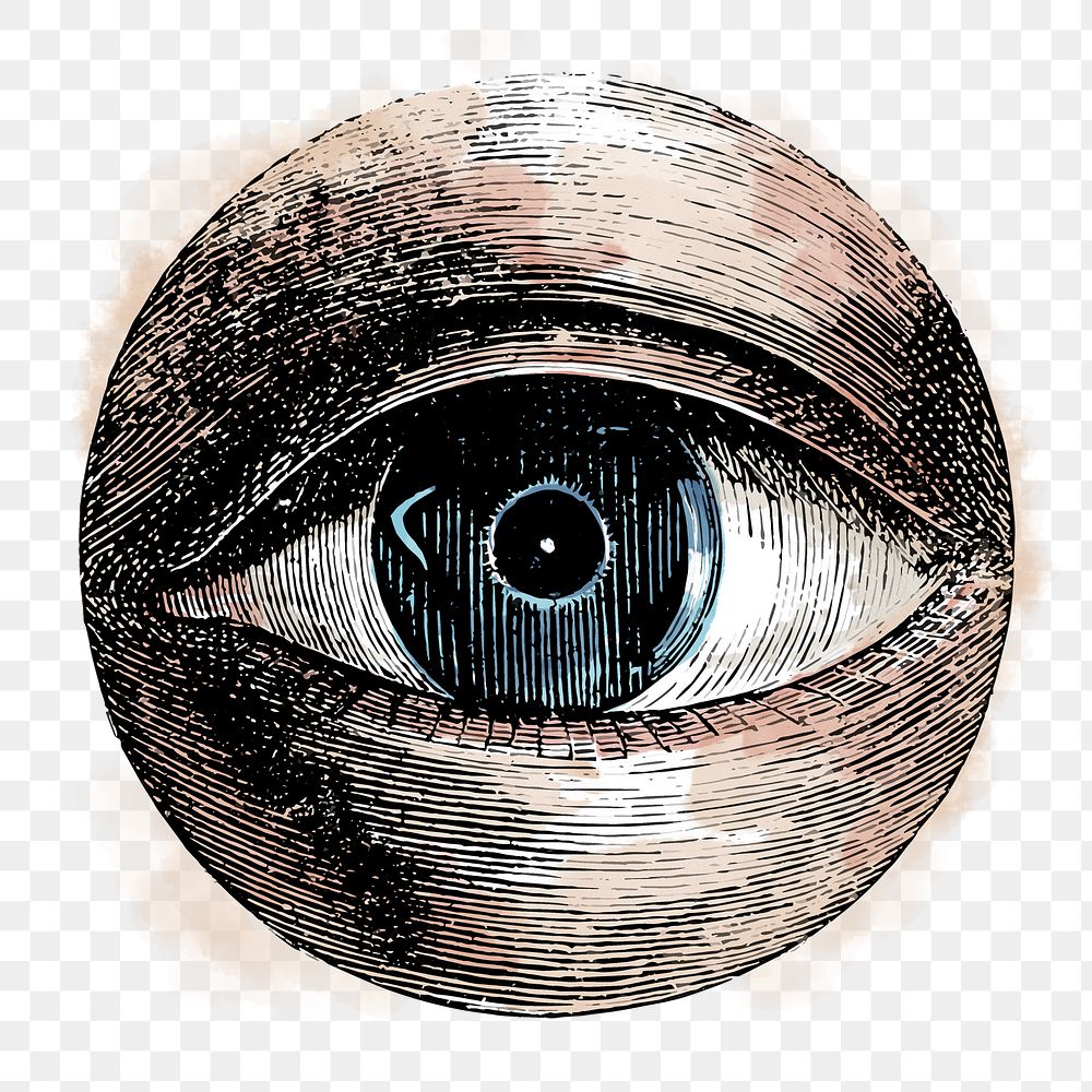 Observing eye png sticker, watercolor illustration, transparent background