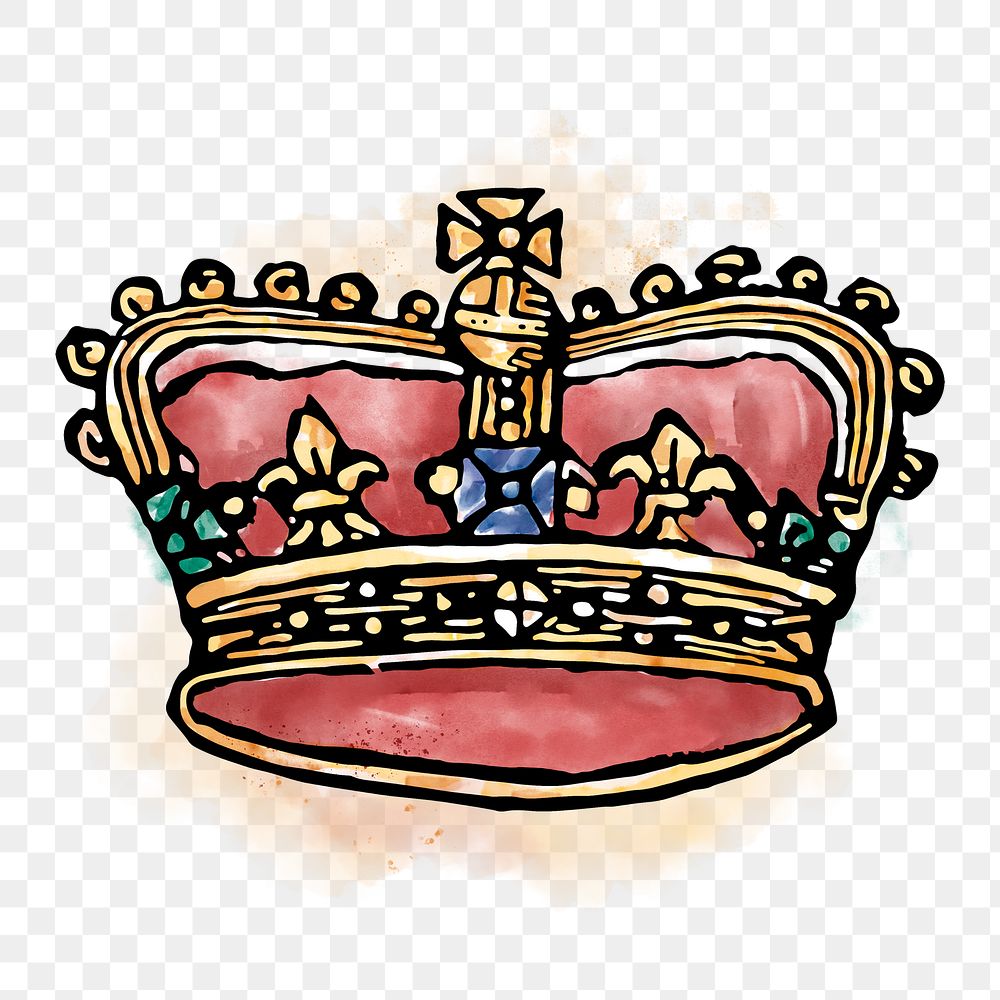 Royal crown png sticker, watercolor illustration, transparent background