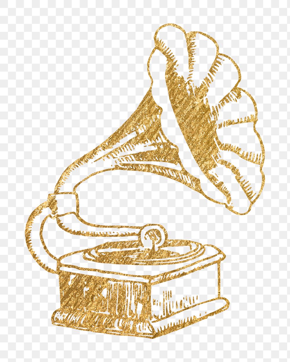 Gold gramophone png sticker, music aesthetic illustration, transparent background