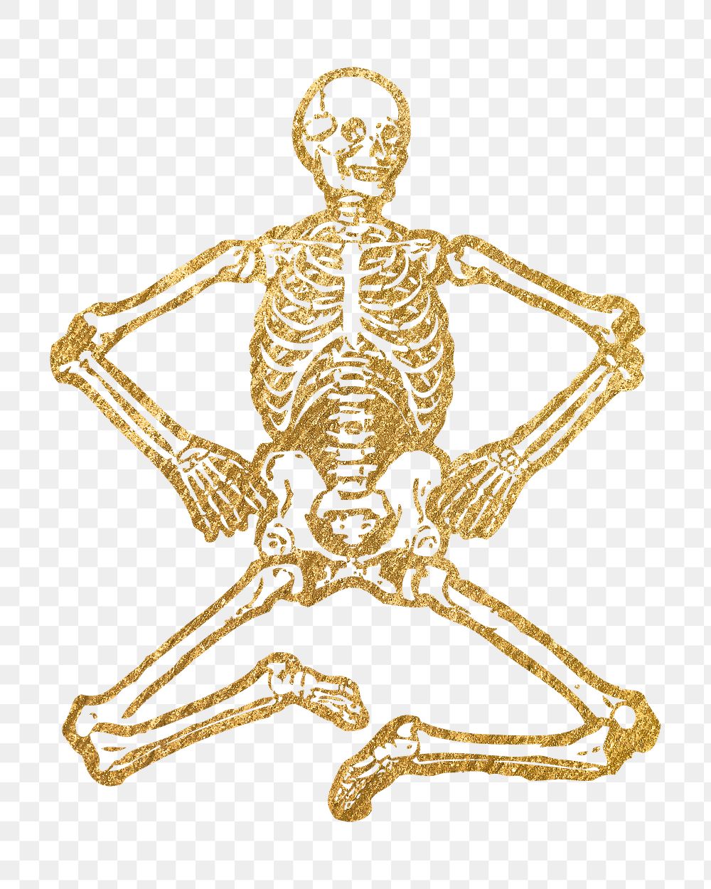 Gold skeleton png sticker, Halloween aesthetic illustration, transparent background