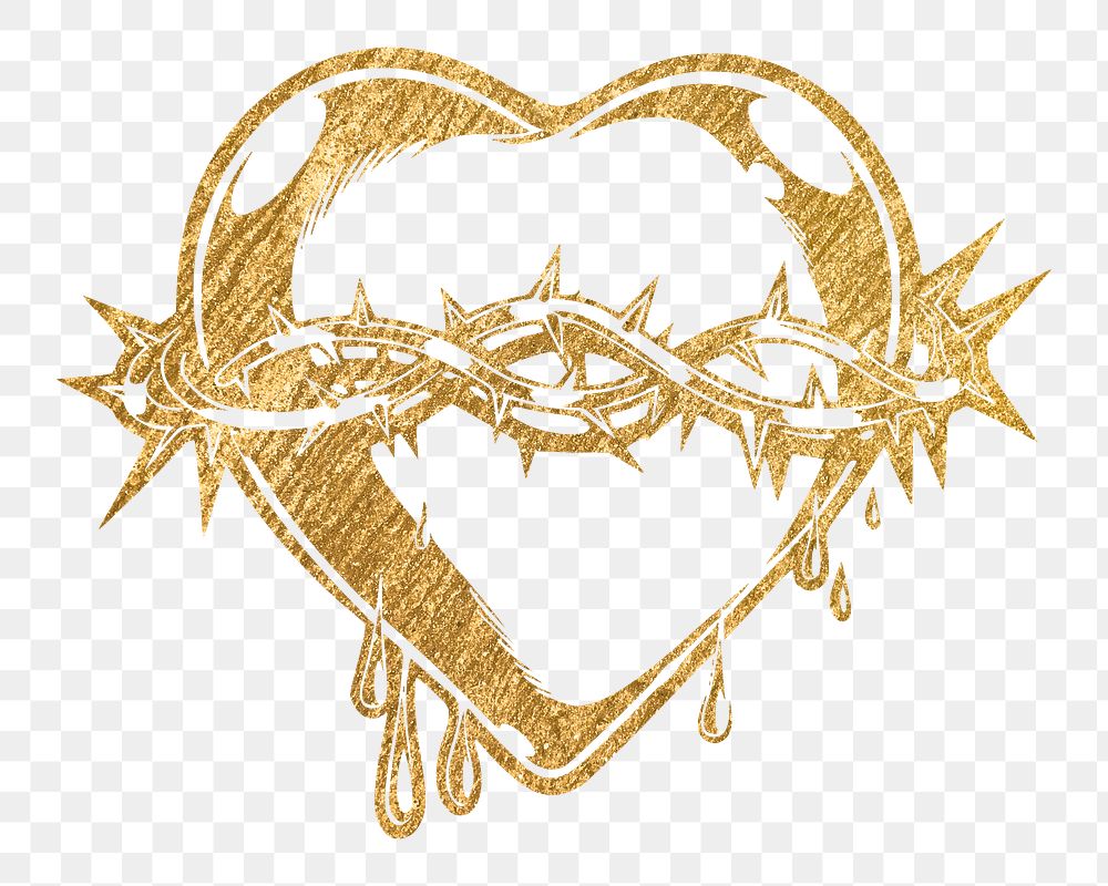 Sacred heart png sticker, gold aesthetic illustration, transparent background