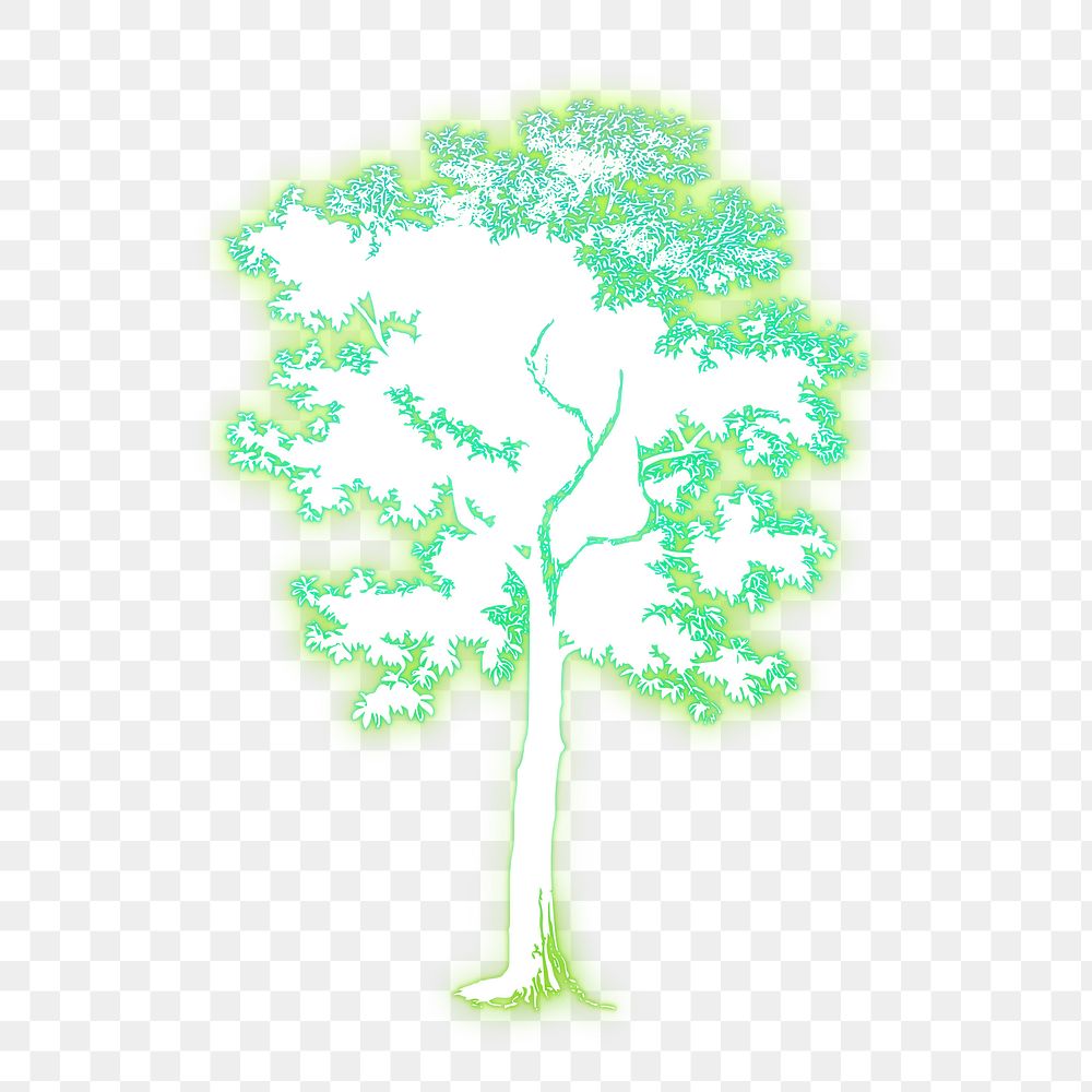 Tree png sticker, green neon, nature illustration, transparent background