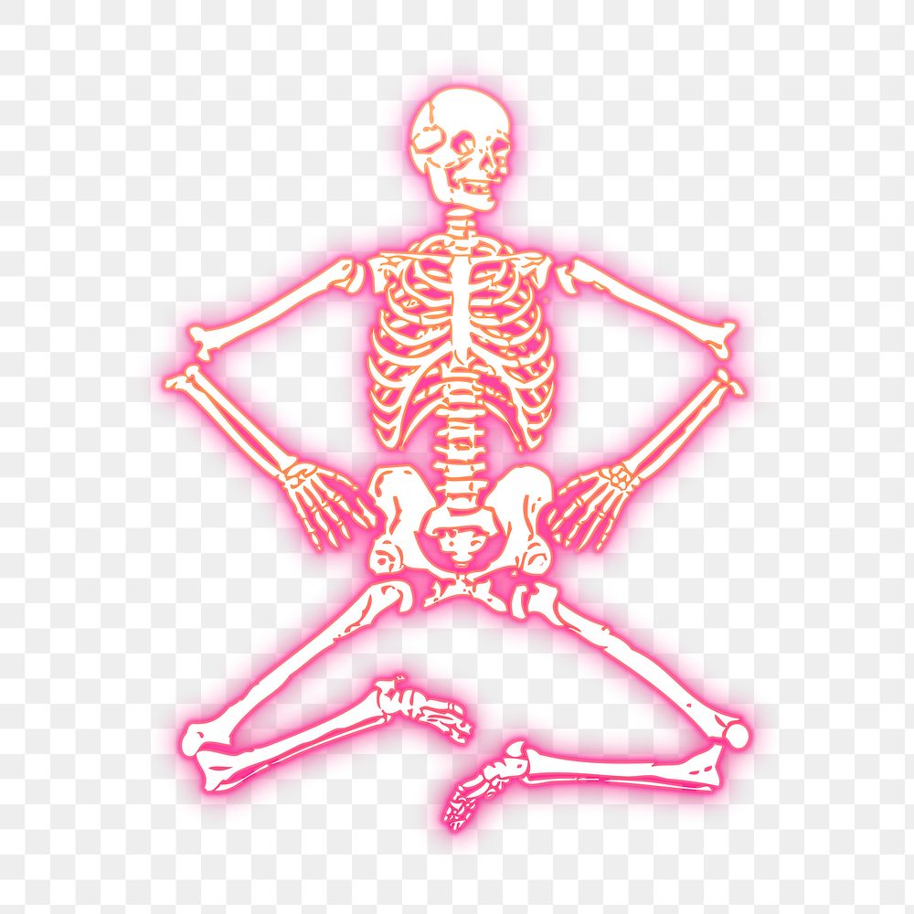 Skeleton png sticker, pink neon, Halloween illustration, transparent background