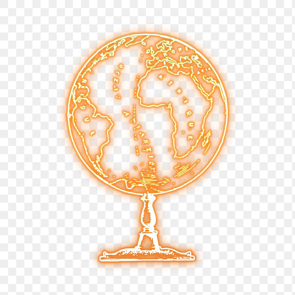 Globe png sticker, gold neon, education illustration, transparent background