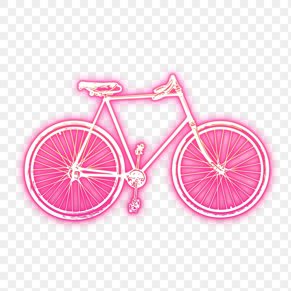 Bicycle png sticker, pink neon illustration, transparent background