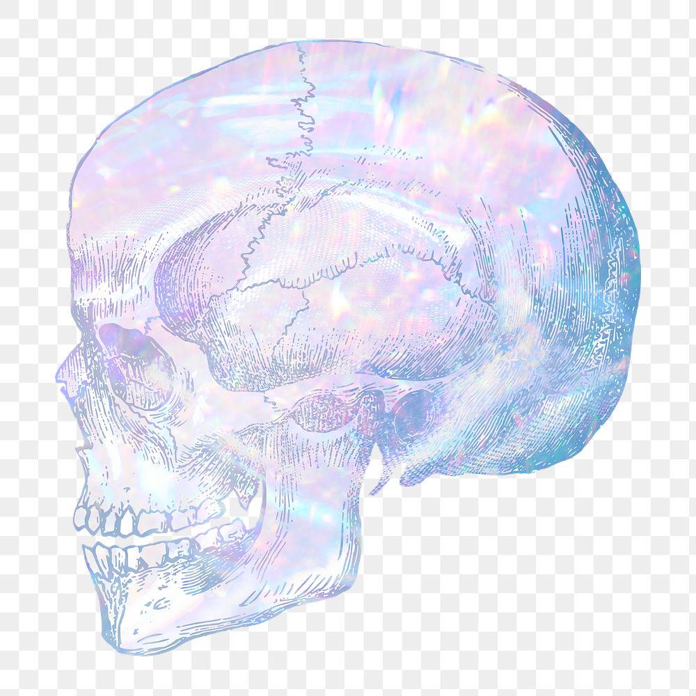 Skull png sticker, aesthetic holographic illustration, transparent background