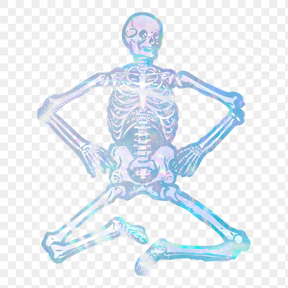 Skeleton png sticker, aesthetic holographic illustration, transparent background