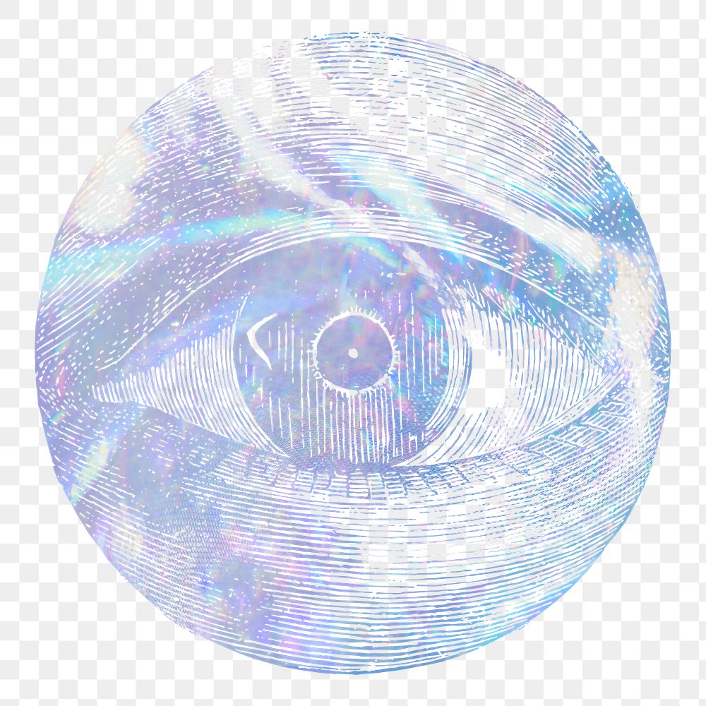 Eye etching png sticker, aesthetic holographic illustration, transparent background