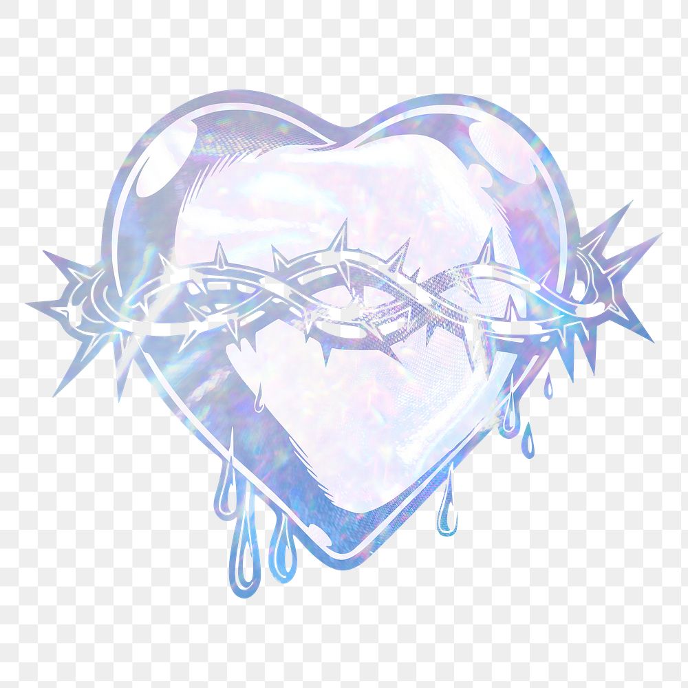 Sacred heart png sticker, aesthetic holographic illustration, transparent background