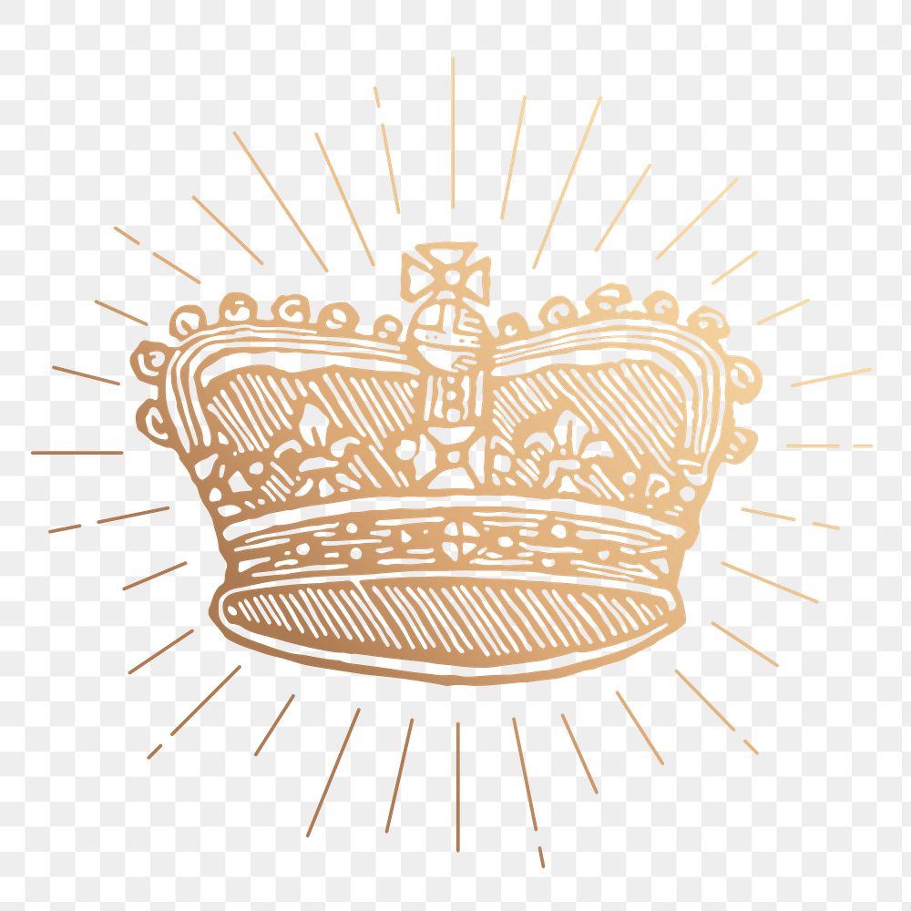 Royal crown png sticker, aesthetic gold illustration, transparent background