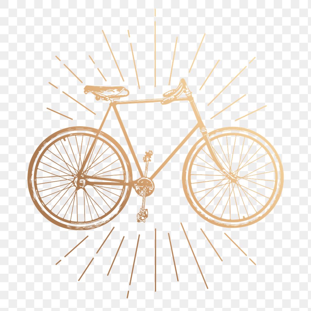 Bicycle png sticker, vintage vehicle gold illustration, transparent background