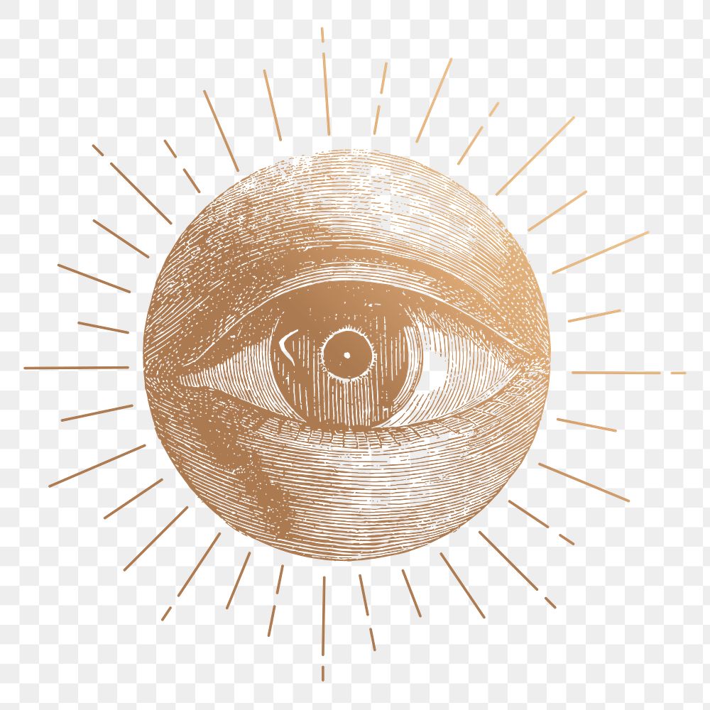 Eye etching png sticker, vintage mystical gold illustration, transparent background