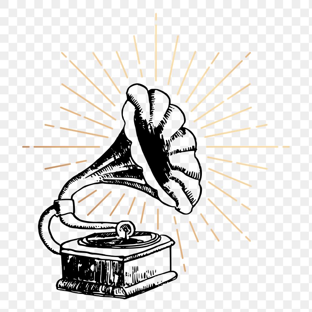 Gramophone png sticker, vintage aesthetic illustration, transparent background