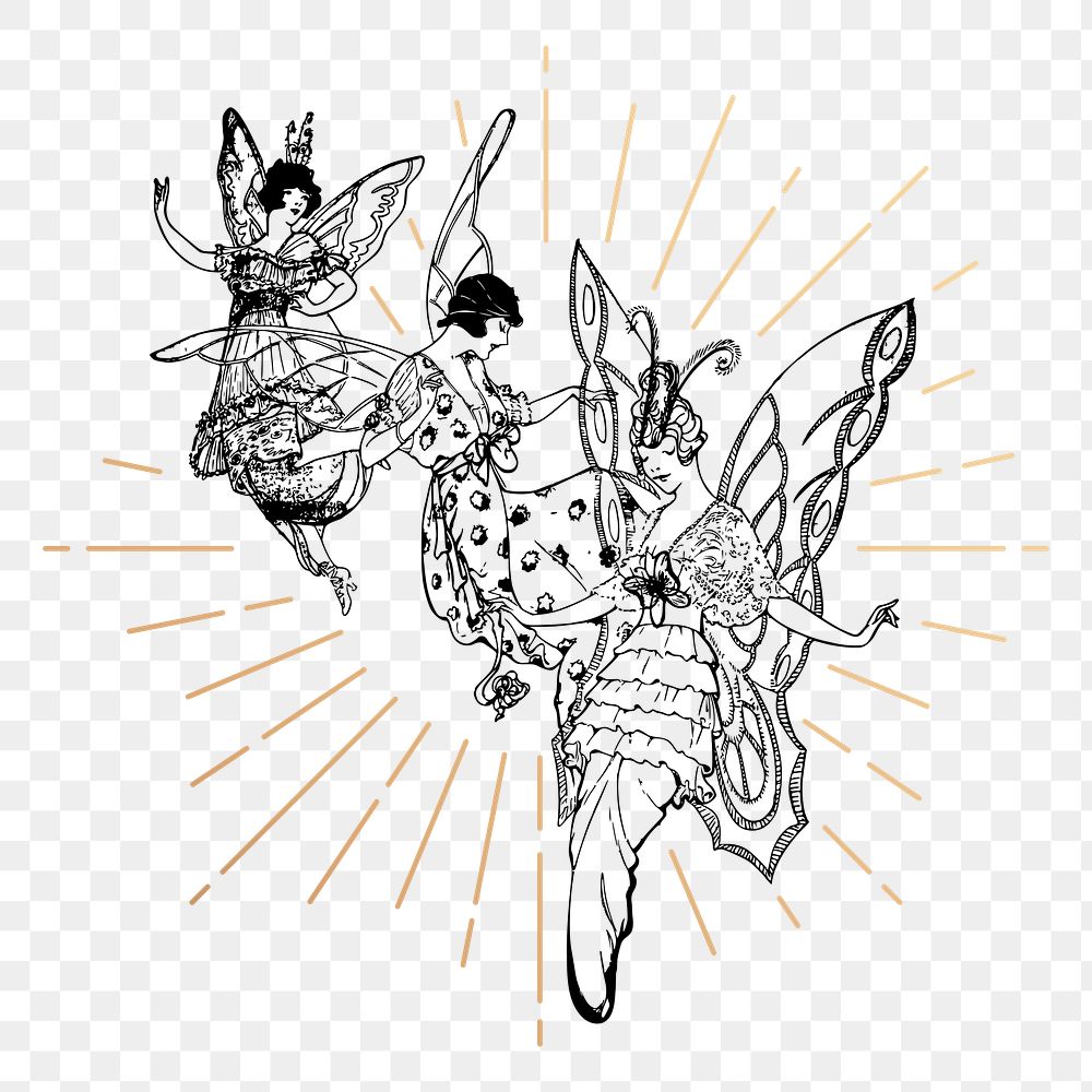 Magical fairies png sticker, vintage fairy tale illustration, transparent background