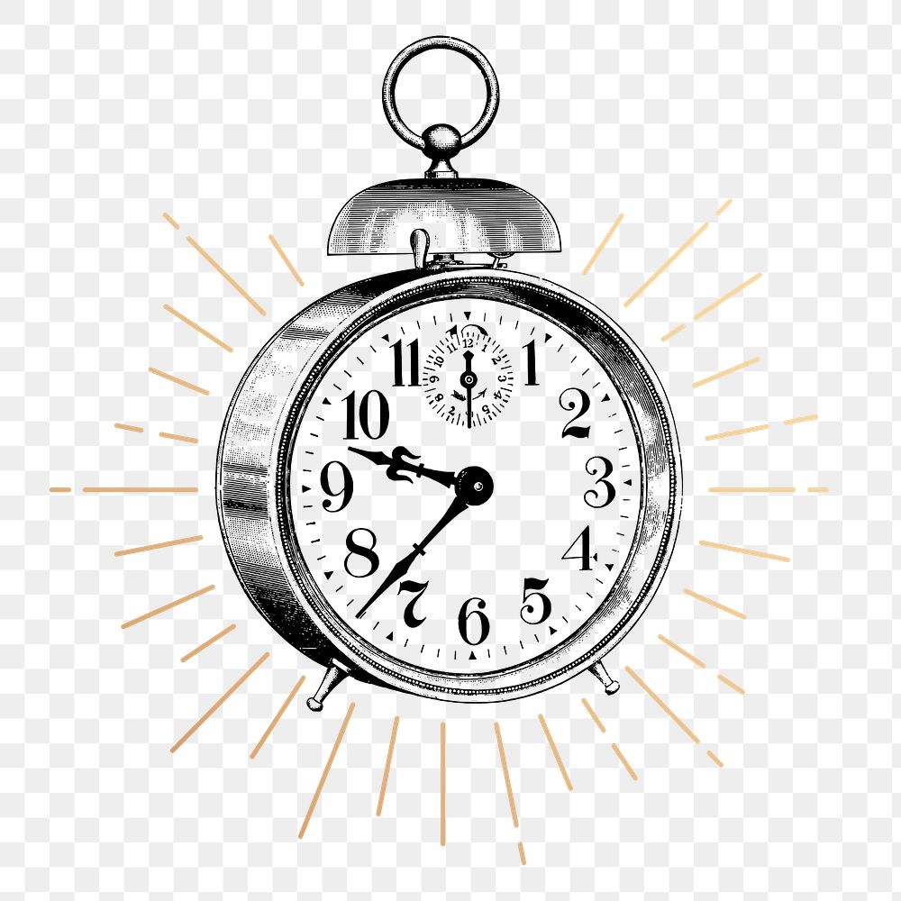Alarm clock png sticker, vintage object illustration, transparent background