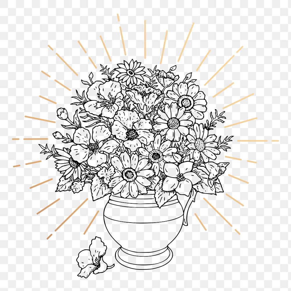 Flower vase png sticker, vintage decoration illustration, transparent background