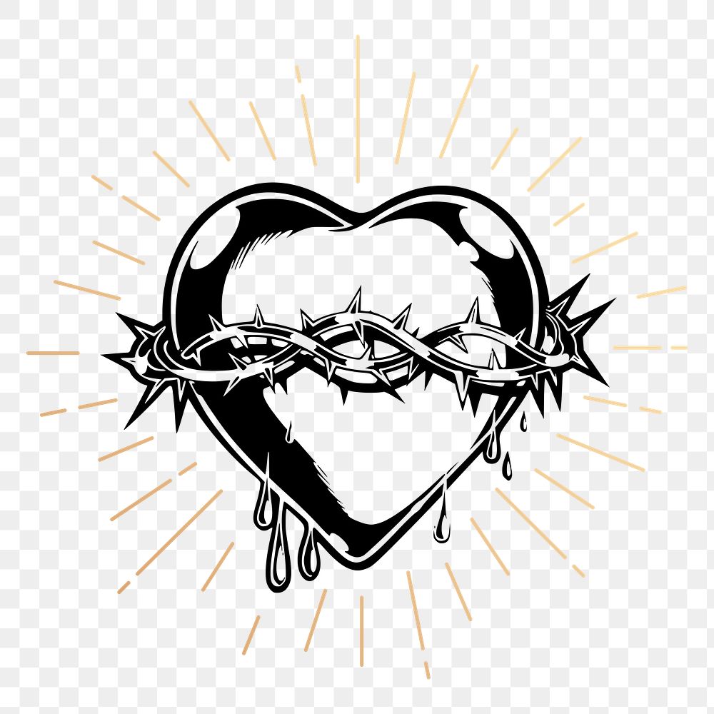 Sacred heart png sticker, vintage religious illustration, transparent background