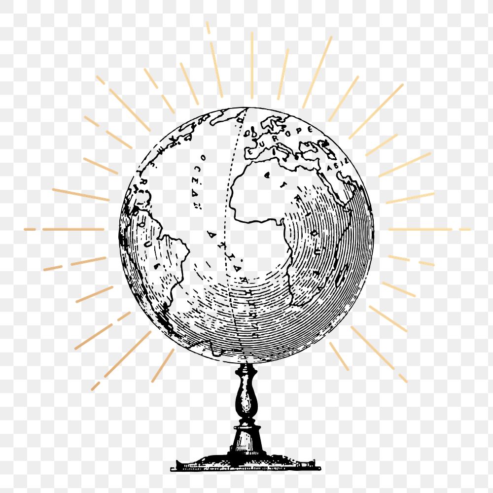 Globe png sticker, vintage educational illustration, transparent background