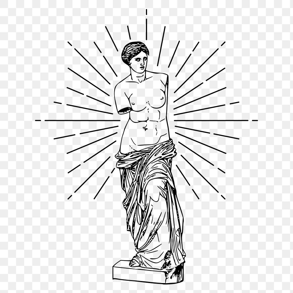 Png nude Greek goddess statue sticker, vintage illustration, transparent background