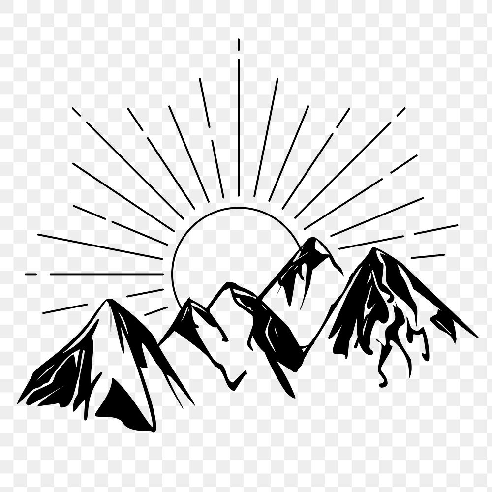 Mountain sunrise png sticker, nature illustration, transparent background