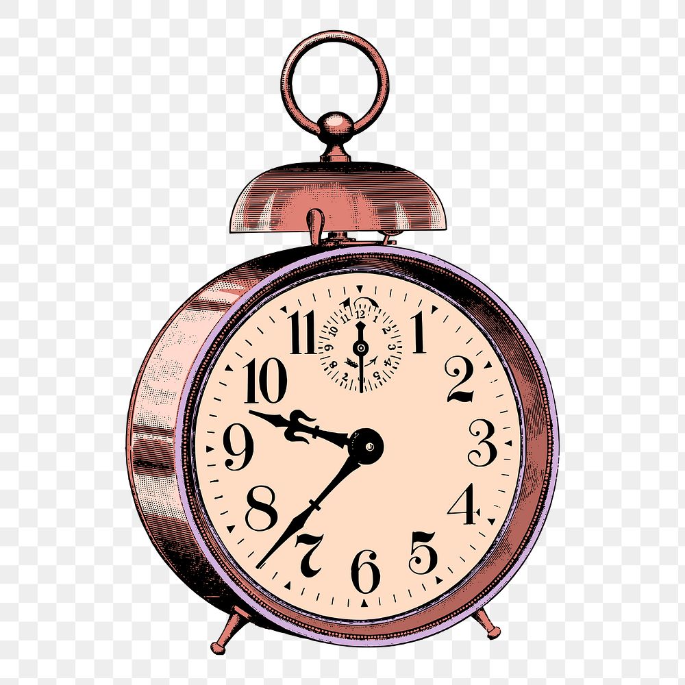 Alarm clock png sticker, object aesthetic, vintage illustration, transparent background