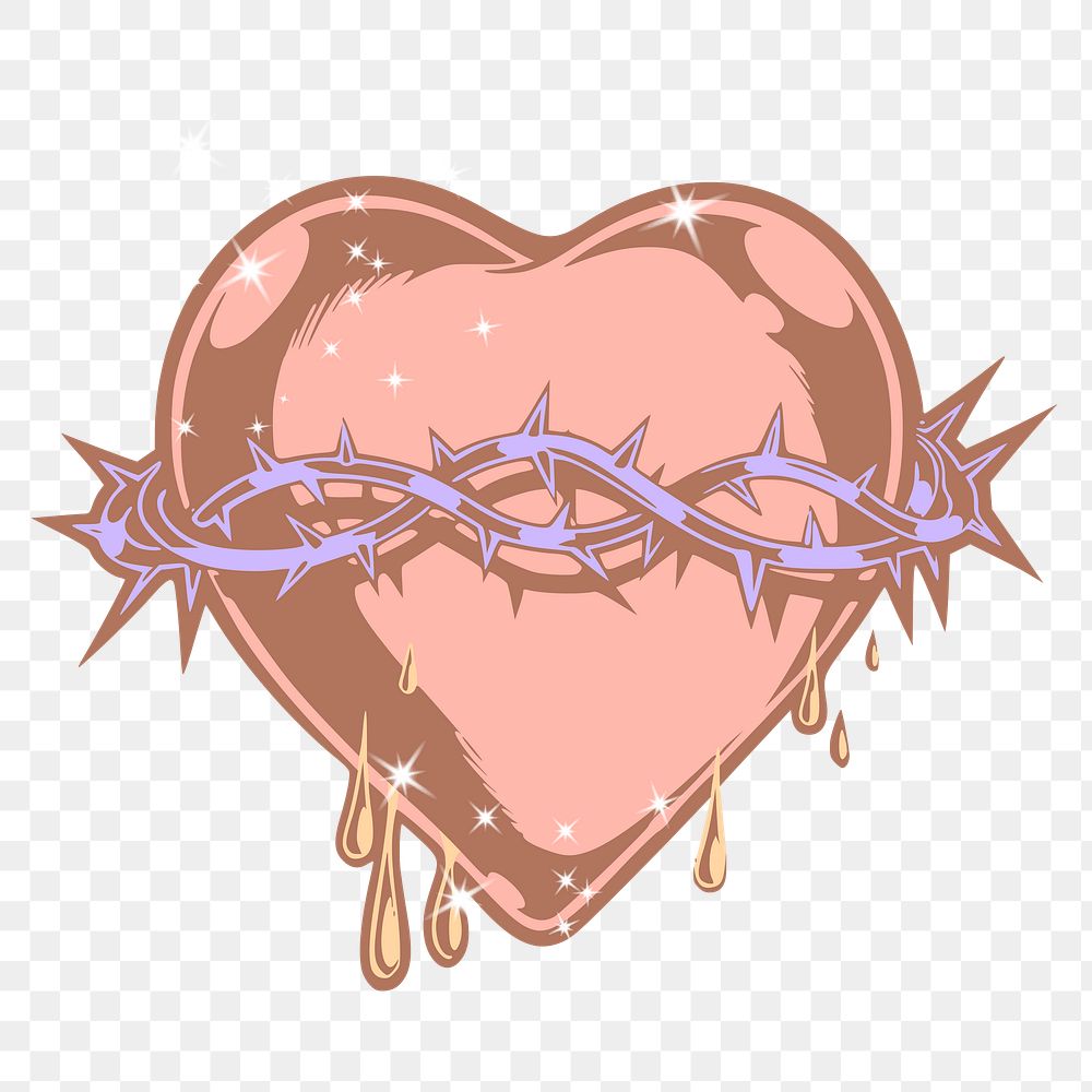 Sacred heart png sticker, sparkly aesthetic illustration, transparent background