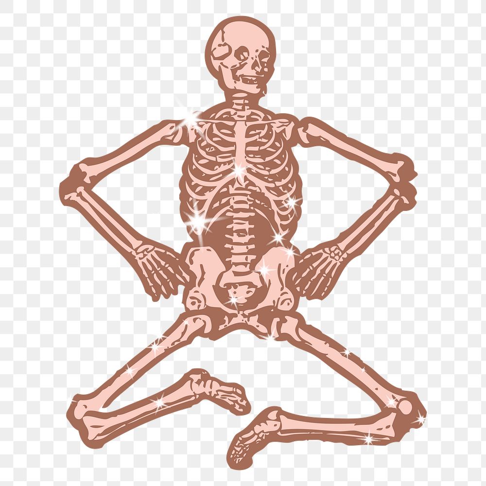 Skeleton png sticker, Halloween sparkly aesthetic illustration, transparent background