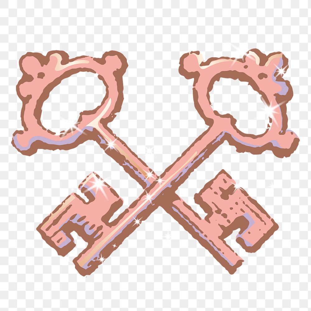 crossed keys png sticker, sparkly aesthetic illustration, transparent background