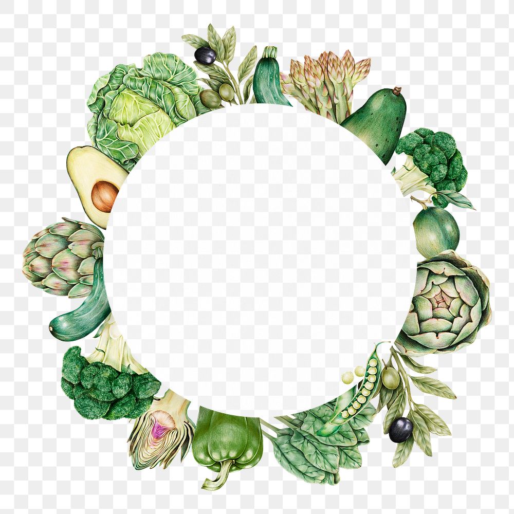 Green vegetables frame png hand drawn illustration