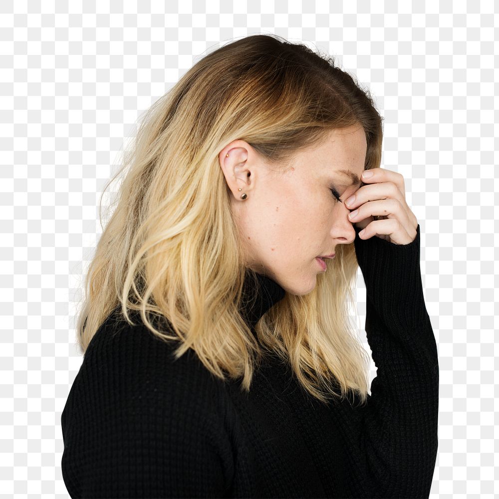 Stressful woman png clipart, side profile, transparent background