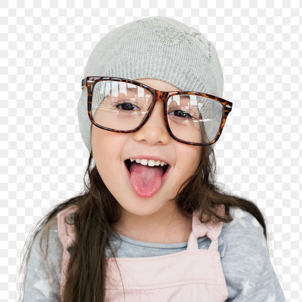 Happy girl png sticker, eyeglasses, transparent background