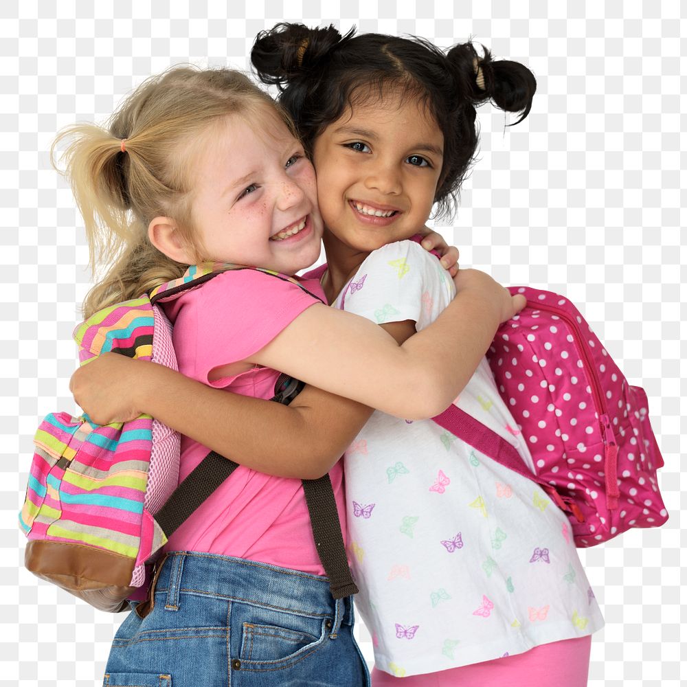 Happy little girls hugging transparent png
