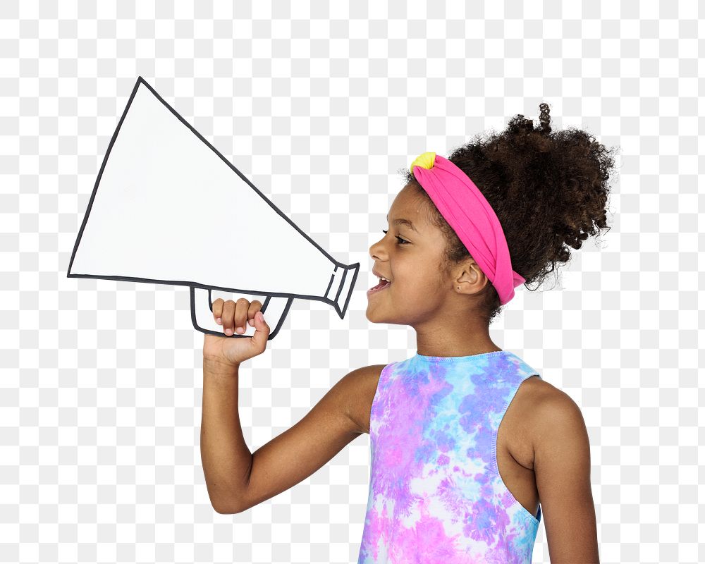 Png girl holding megaphone, transparent background