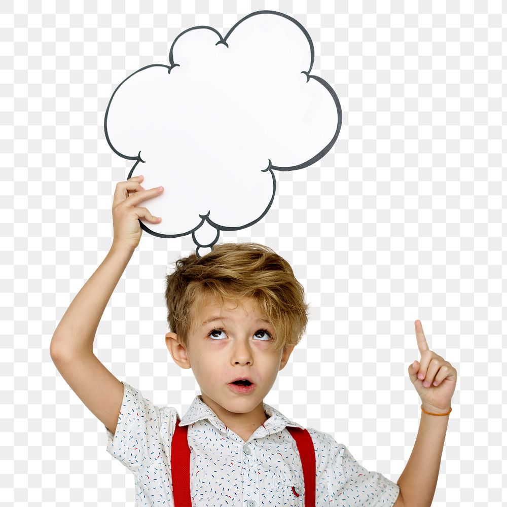 Young boy with a speech bubble transparent png