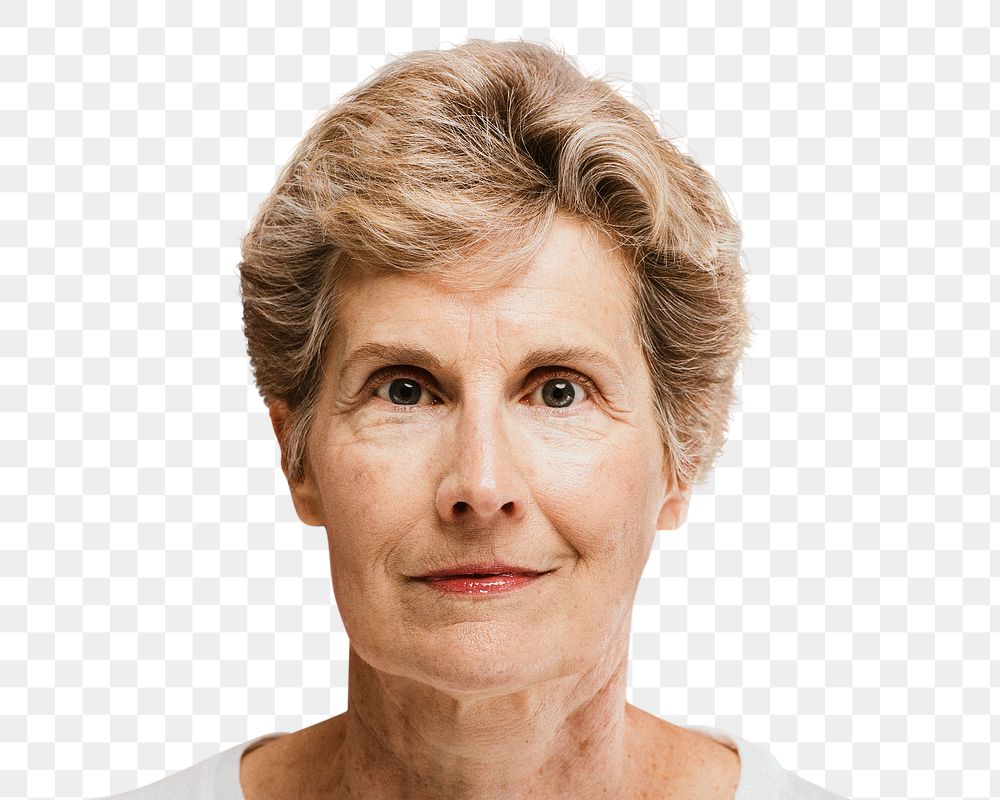 Smiling senior woman png portrait, face close up